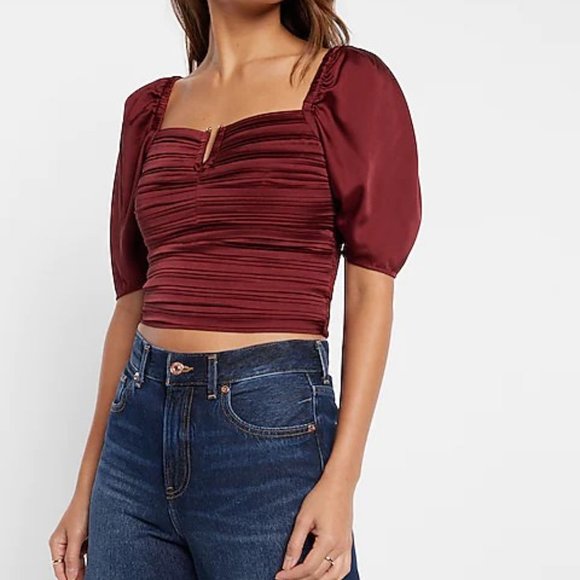 NEW Satin Ruched V-Bar Cropped Top - Picture 3 of 8